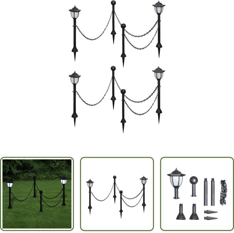 vidaXL Gartenbeleuchtung - Solarleuchten 4 Stk. mit Kette und Pfosten