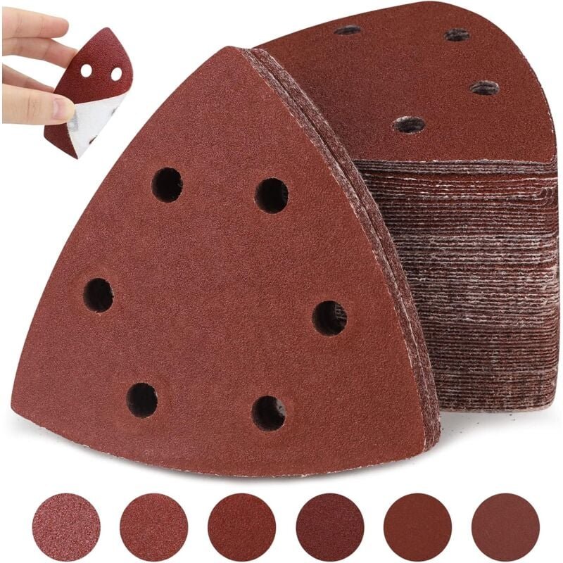Delta-Schleifdreiecke, 120 Stück 6-Loch-Dreieck-Poncag, Dreieck-Schleifpapier 93 x 93 x 93 mm (je 20 x Körnung 40/60/80/...