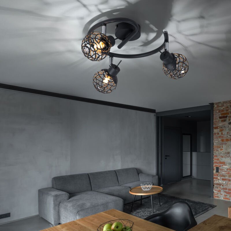 Globo - Deckenleuchte Deckenlampe Wohnzimmer grau Kugel Alugeflecht Kristall Lampe Spotrondell, bewegliche Spots, 3x G9,...