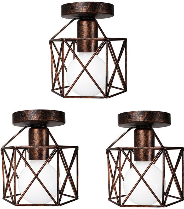 Deckenleuchte Vintage Deckenlampe mit Ø15cm Würfel-Form Käfig Semi-Flush Mount Licht mit E27 Fassung für Loft Esszimmer ...