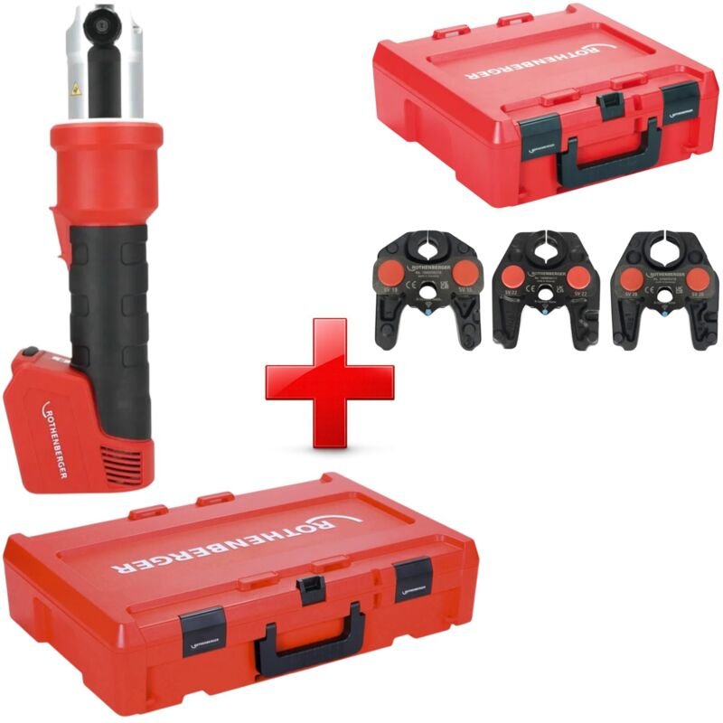 Rothenberger ROMAX NANO Akku Pressmaschine 18 V 34 kN CAS + 3 tlg. SV Pressbacken Set + Rocase - ohne Akku, ohne Ladeger...