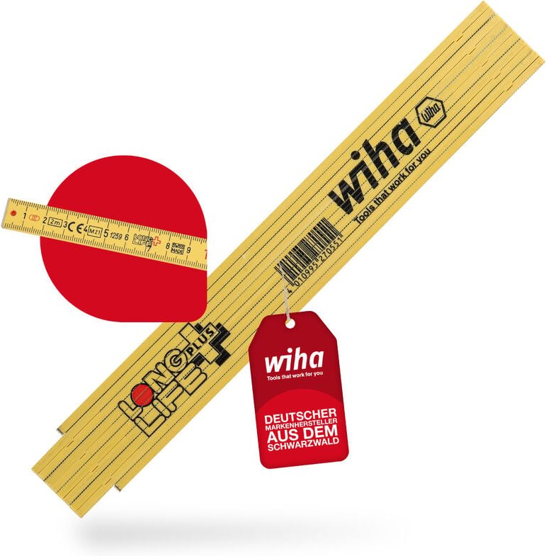Wiha - Meterstab Longlife® Plus Composite 2 m metrische Skala, (27055) 10 Glieder