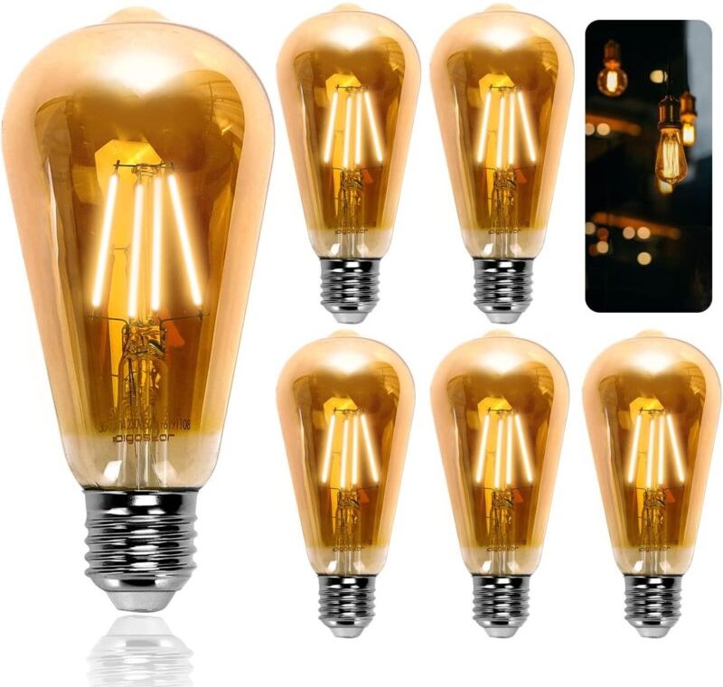 Kcvv - Vintage-Edison-Glühbirnen, E27, 6 w, 600 Lumen, Warmweiß 2200 k, dekorative Lampe ST64, ideal für Zuhause, Bars, ...