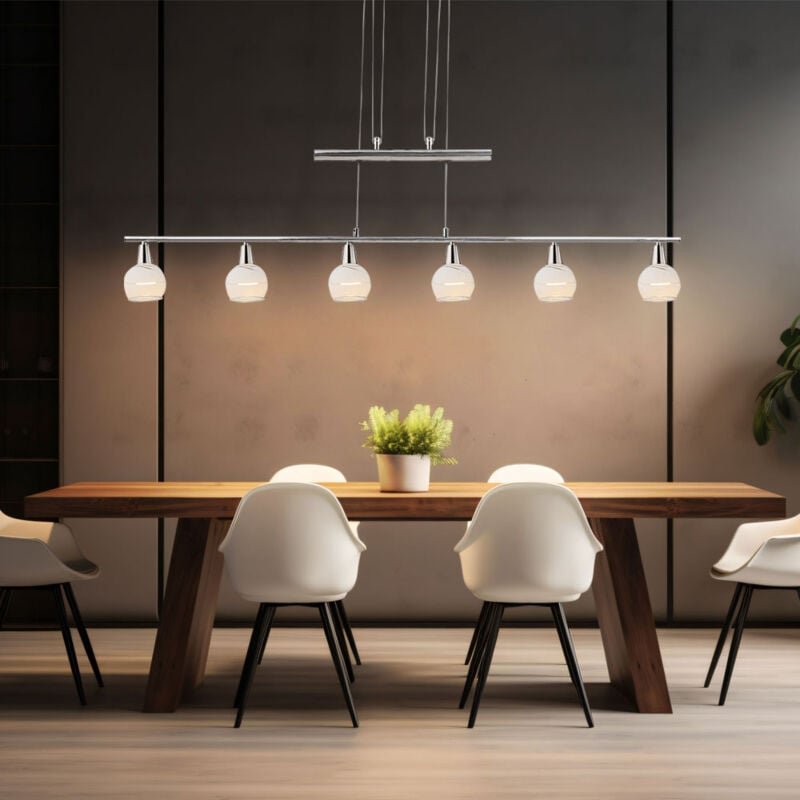 Led Hängelampe Zugpendelleuchte Wohnzimmerlampe Esszimmerleuchte Höhenverstellbar Küchenlampe, Metall Glas nickel, 6 Fla...