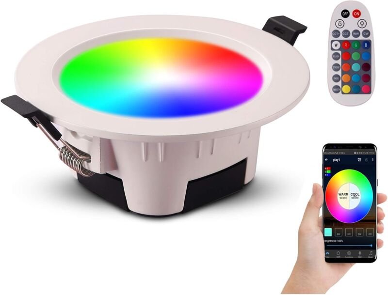 LED-Einbaustrahler RGB-Farbe, einstellbare Helligkeit 700 Lumen, mit Fernbedienung für Wohnzimmer, Badezimmer, Küche, Au...