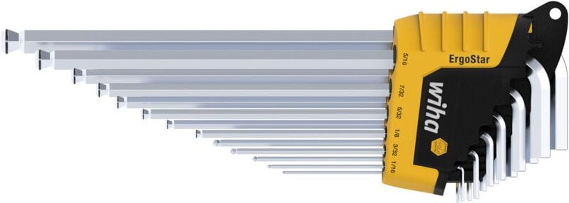 Stiftschlüssel Set im ErgoStar Halter Sechskant-Kugelkopf MagicRing® 13-tlg. mattverchromt, Zoll-Ausführung (36521) - Wi...