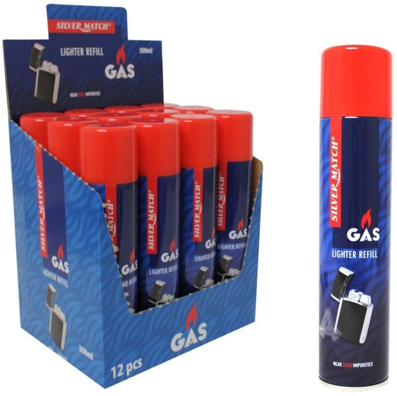 12x Feuerzeuggas 300 ml Butan Gas zum Nachfüllen Feuerzeug Gas Universal inkl 6 Adapter, Nachfüllgas 12x300ml