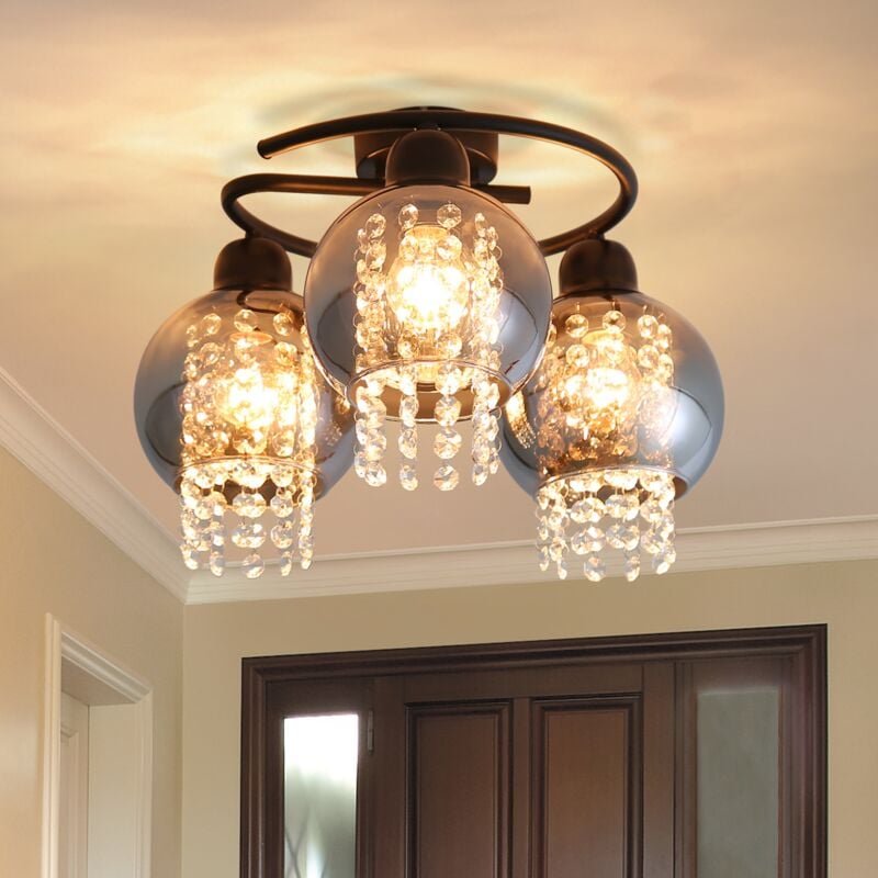 Deckenlampe E27 Deckenleuchte Schlafzimmer - Flurlampe Glas Esszimmer Schlafzimmerlampe 3 Flammig Rauchgrau Deckenbeleuc...