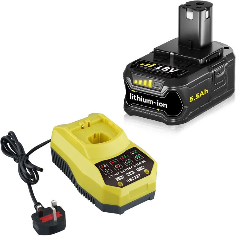 Thumbnail - Pdstation - Ryobi 18V P108 18V 5,5Ah Ersatzakkus und Ladegerät-Set, für one+ 18V Lithium-Akku P104 P105 P102 P103 P107 P...