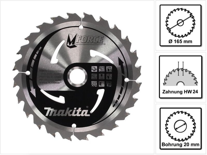 Kreissägeblatt Ø165x20MM 24Zahn Makita B-32007