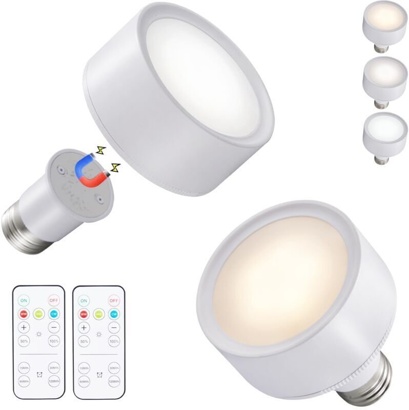 Vtizikl Lot de 2 lampes LED à piles pour applique murale intérieure E27, télécommande et contrôle tactile avec E27 et pi...