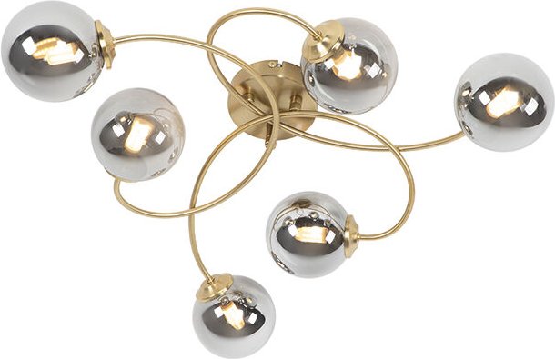Moderne Deckenleuchte Gold 6-Lichter mit Rauchglas - Athen