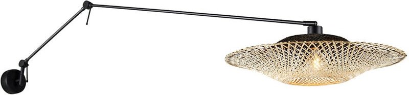 Wandleuchte schwarz mit Rattanschirm 50 cm verstellbar - Blitz
