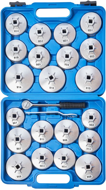 Kraftplus - K.210-3523 Ölfilterschlüssel Satz Ölfilterkappen Aluminium Ölfilter Werkzeug Umschaltknarre - 23 teilig