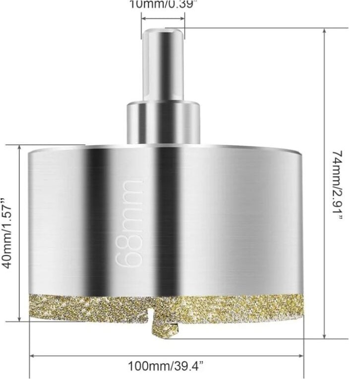 Scie Cloche Diamant 68 mm, Foret Diamant avec Foret Guidage Central, Scie Cloche Carrelage avec Revêtement de Surface en...