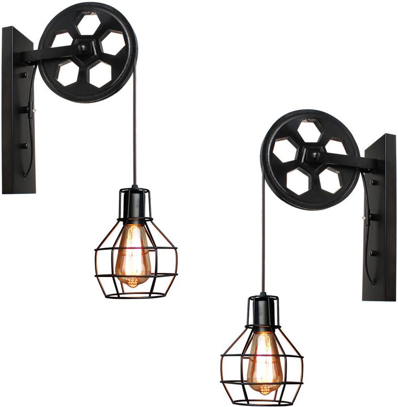 2er Wandleuchte Innen, Vintage Wandlampe mit Eisen Käfig, Wall Beleutung im Stil Industrial für Wohnzimmer Schlafzimmer ...