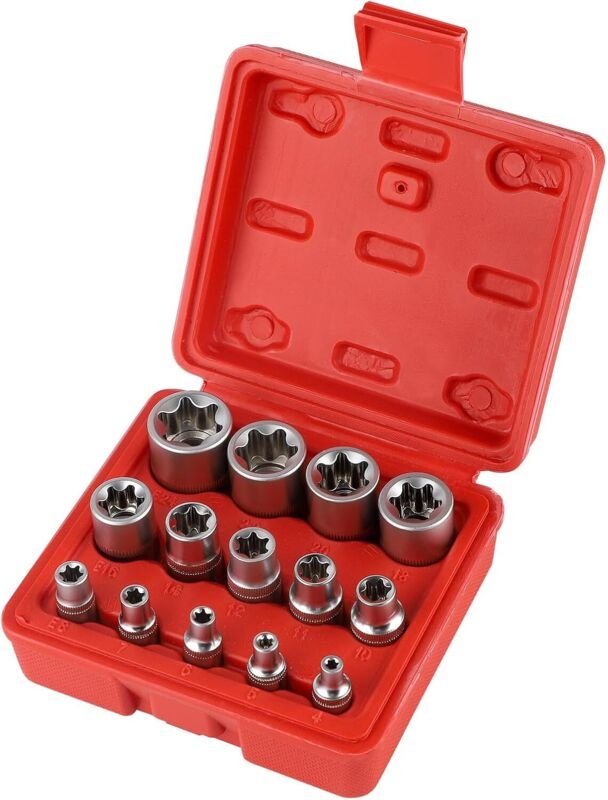 Innensechskant-Einschub 1/4" 3/8" 1/2", Torx E-Profil-Steckschlüssel E4, E5, E6, E7, E8, E10, E11, E12, E14, E16