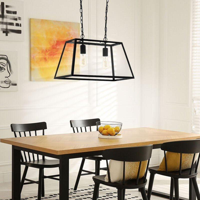 Eglo - Hänge Leuchte Glas Decken Lampe schwarz Design Pendel Industrie Stil Ess Zimmer Beleuchtung 49883