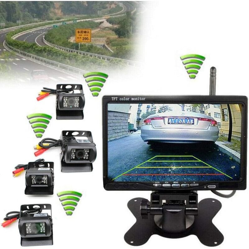 Gojoy - Rückfahrkamera 4 kabellos Funk Nachtsicht 7' Monitor Drahtlos Lkw Bildschirme