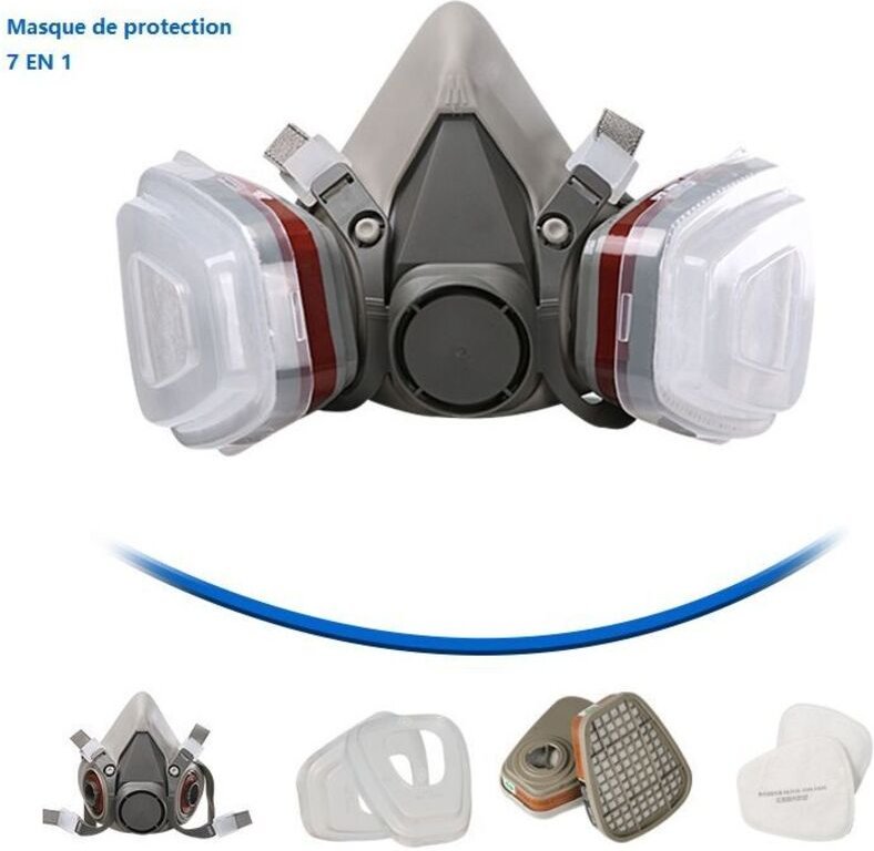 7-in-1-Schutzmaske, Malermaske, wiederverwendbar mit Staubfilter, Atemschutzmaske mit Filter für Sprüh-, Maler-, Bau- un...
