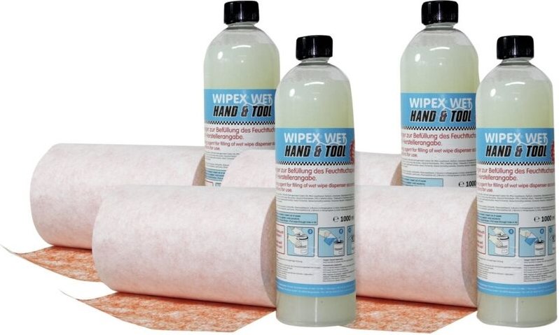 FP - wipex-wet Hand + Tool 4 Rollen + 4 Flaschen Nachfüllpack