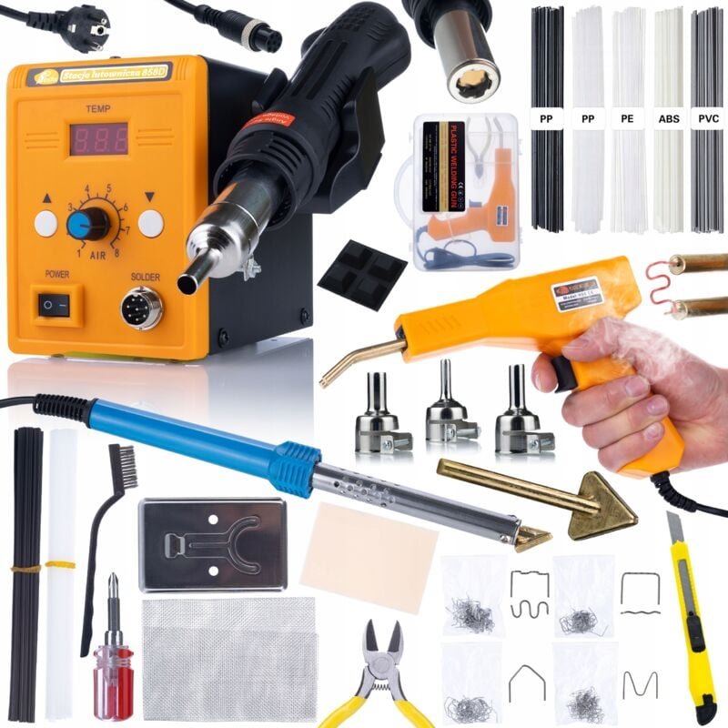 Rosfix Set – Lötstation Hot-Air 858D + Blue Lark 80W Lötpistole mit Zubehör 3 Düsen, 5 Schweißmaterialien Kunststoffmont...
