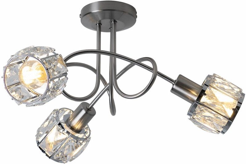 Spotrondell Chrom Deckenstrahler 3 Flammig Deckenleuchte Kristall Modern, Glaskristalle klar, 3x E14, DxH 38 x 24 cm