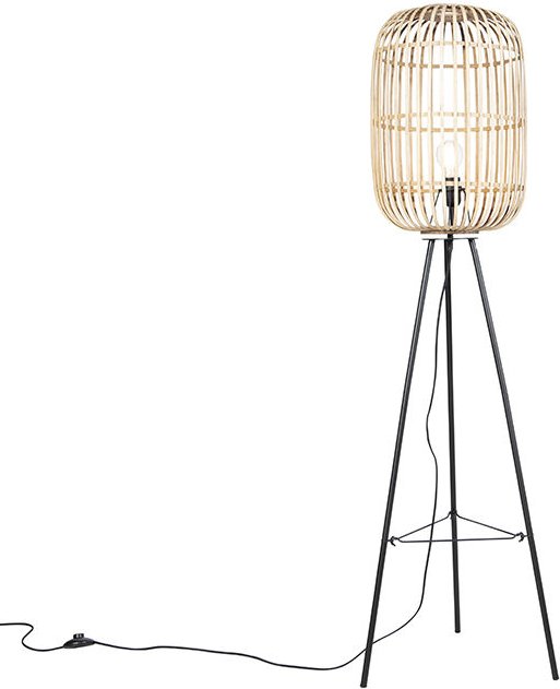 Ländliche Stehleuchte schwarz mit Rattan - Manila