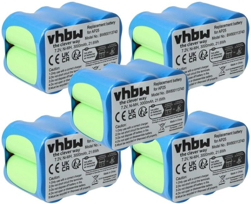 Vhbw - 5x Akku Ersatz für Pellenc AP25 für Werkzeug (3000 mAh, NiMH, 7,2 v)