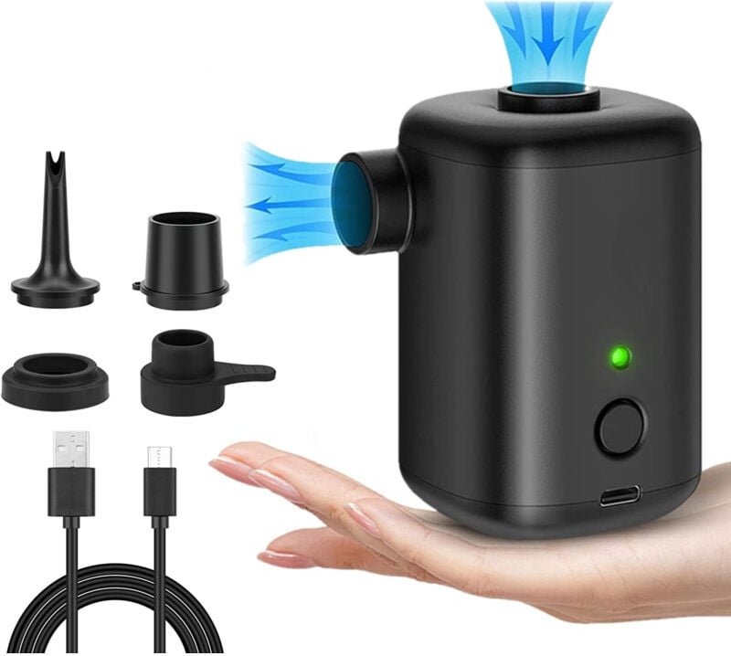 2-in-1-Elektropumpe zum Aufblasen und Entlüften, tragbar, kabellos, über USB wiederaufladbar, Mini-Luftpumpe mit 4 Düsen...