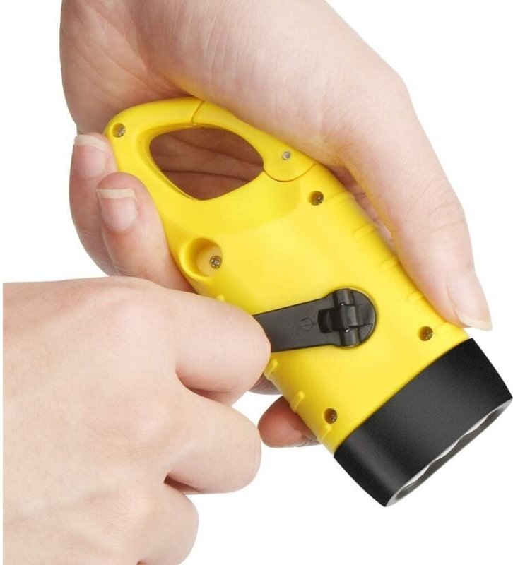 Wiederaufladbare Solar-Taschenlampe, Handkurbel-LED-Taschenlampe mit Karabiner für Camping, Wandern, Klettern, Gelb