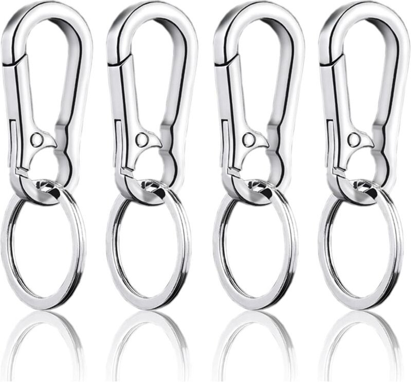 Sollbry 4er-Pack Schlüsselanhänger aus Metall mit Karabiner, Autokettenhalter, Organizer und Schlüsselfinder – Silber