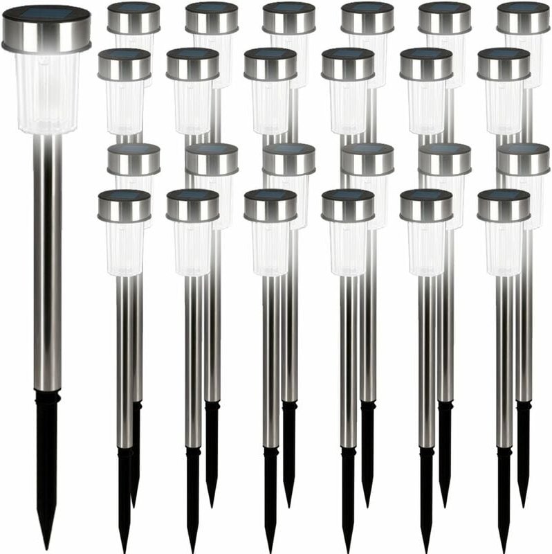 MONZANA® LED Solarlampen Außen 24er Set Wetterfest IP44 Edelstahl Dämmerungssensor Erdspieß Solar Garten Solarleuchte Ga...