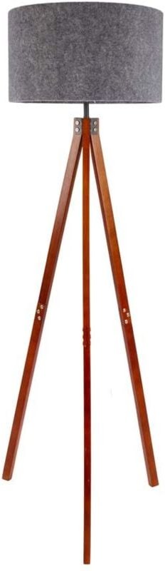 Standleuchte Stehlampe Beistellleuchte Holz 3-Bein Textil grau E27 Wohnzimmer
