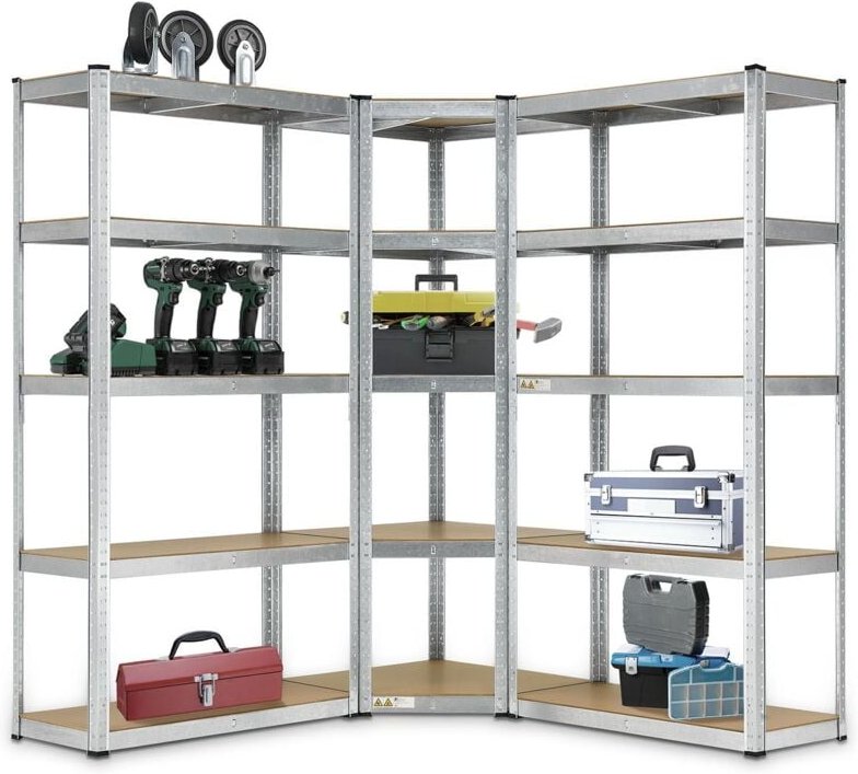 3er Metall Regalsystem - 1 Eckregal & 2 Lagerregale - 15 Böden aus mdf Holz - 2625 kg - Schwerlastregal Steckregal Lager...