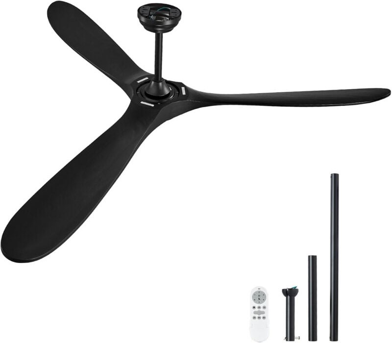 Mophorn 72 Zoll Deckenventilator ohne Licht, 6-stufige Fernbedienung, 3 Holzflügel, umkehrbarer Gleichstrommotor. Modern...