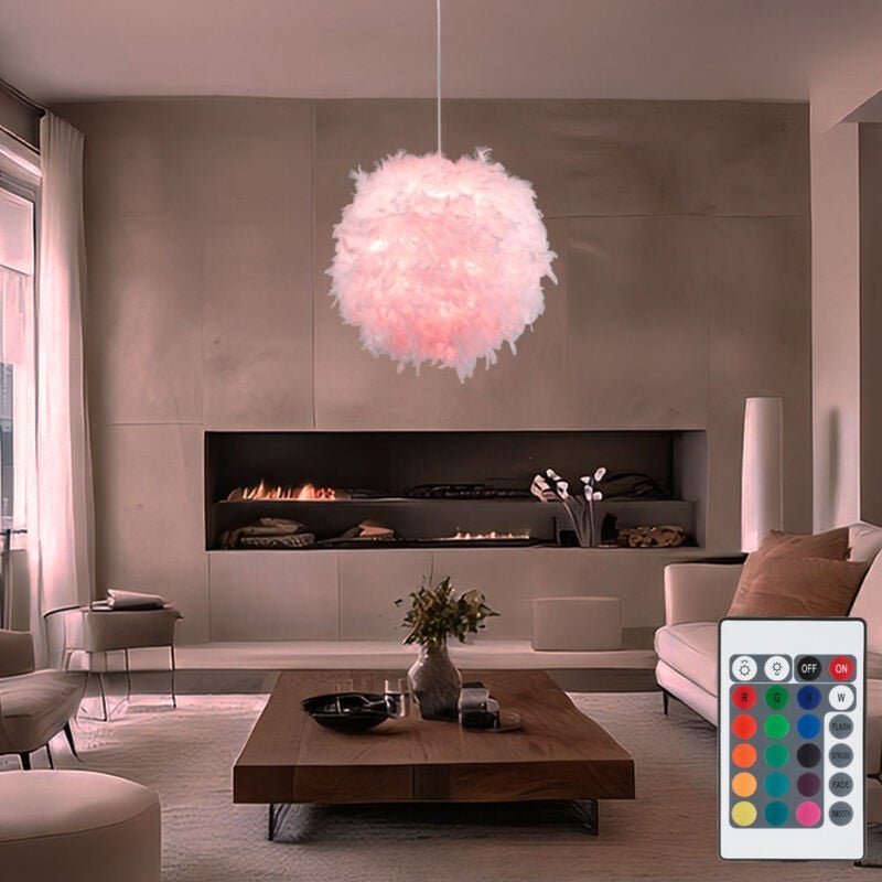 Led Pendellampe dimmbar mir Fernbedienung led Hängelampe Federlampe Schlafzimmerlampe Wohnzimmer, Textil weiß Federn, 8,...