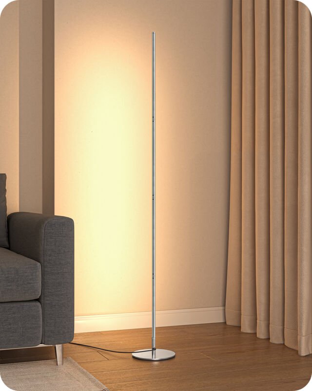 EDISHINE Stehlampe Wohnzimmer 3000K, LED Stehlampe Dimmbar mit Memory-Funktion, höhenverstellbar 146 cm, Silber