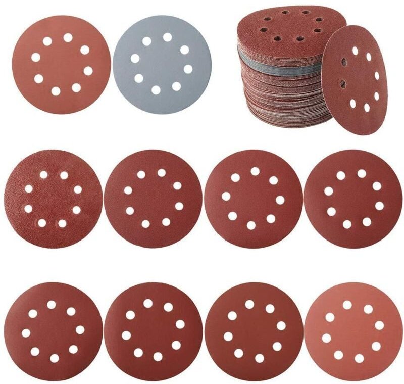100 pcs Disque de ponçage, disque abrasif, papier sablé, papier de verre pour grain de ponceuse circulaire 80/180/240/32...