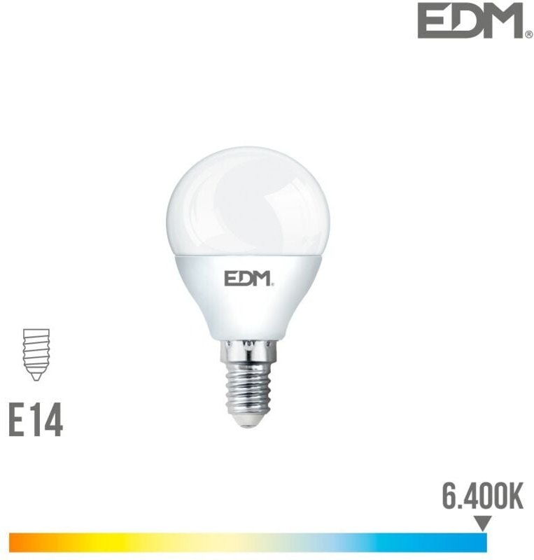 EDM - Sphärische LED-Glühbirne E14 7W 600lm 6400K Kaltlicht Ø4,5x8cm