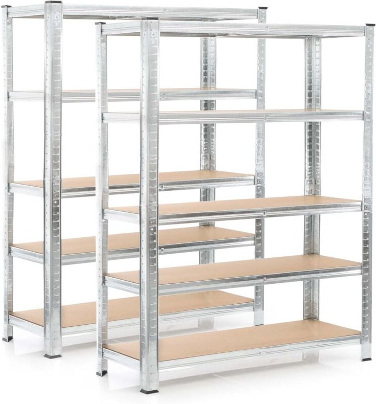Set 2x Schwerlastregal 180x120x40cm, 875 kg Gesamtlast, Steckregal verzinkt aus Stahl, Lastenregal mit 5 Ablagen, Werkst...