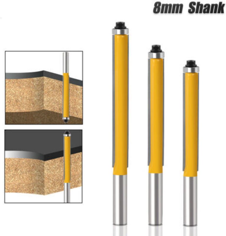 3 Stück 8mm Schaft Fräser, Bündigfräser mit Kugellager, Nutfräser für Oberfräse, zum Schneiden und Trimmen von Holz