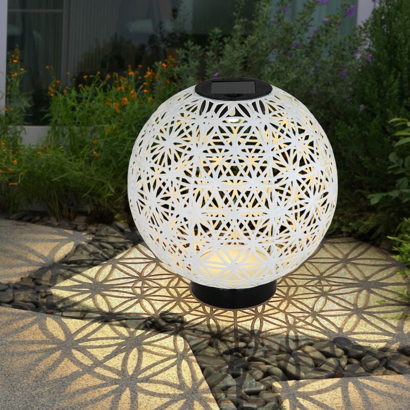 Solarlampe Kugelsolarleuchten für Außen orientalische Kugel led Gartenkugeln Solar, Beton Optik in weiß Lichteffekt, 1x ...