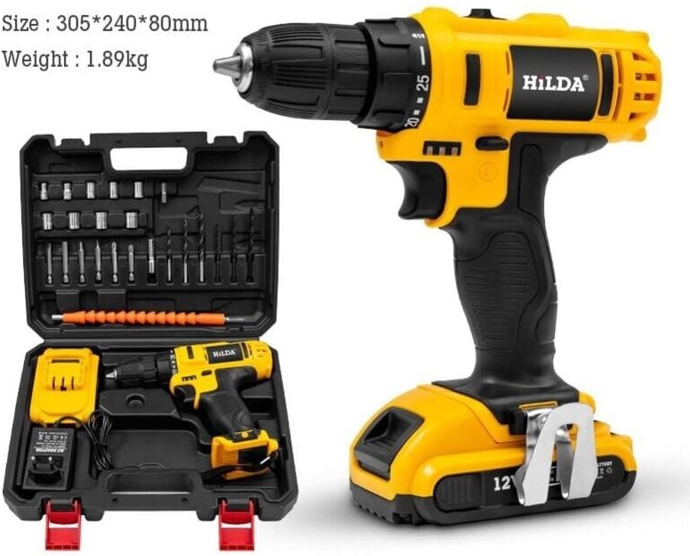 21V Akkuschrauber, 2 Geschwindigkeiten, batteriebetriebene Bohrmaschine, , 24 Zubehörteile inklusive