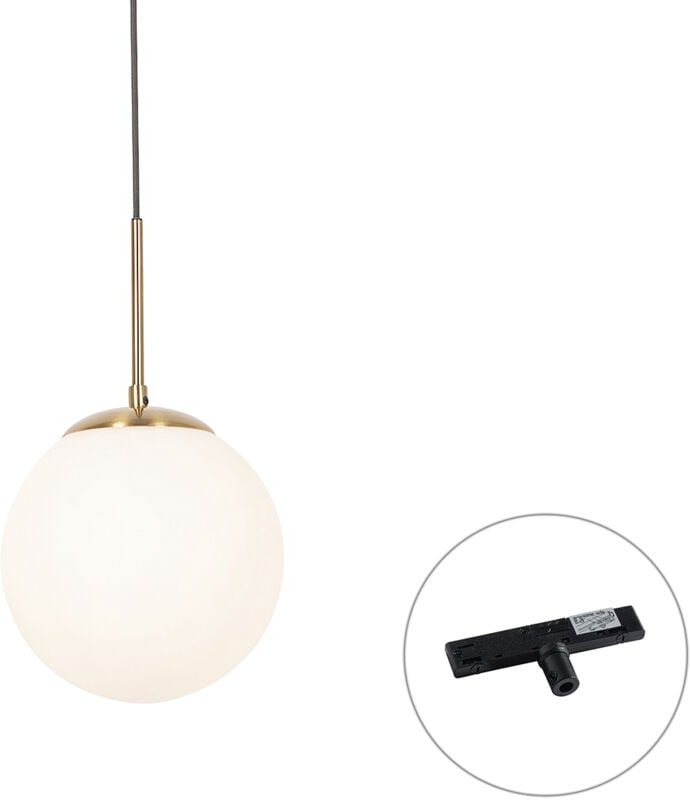 Art Deco hanglamp goud met opaal glas incl. rail adapter zwart 1-fase - Slimline Flore
