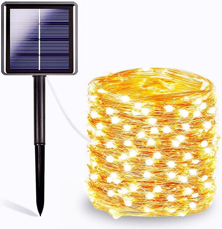 Solarlichterkette, 10 Meter 100 LED Kupferdraht Lichterkette, 8 Modi, Timer, IP65 Schutz, für Weihnachtsbaum, Garten, Sc...