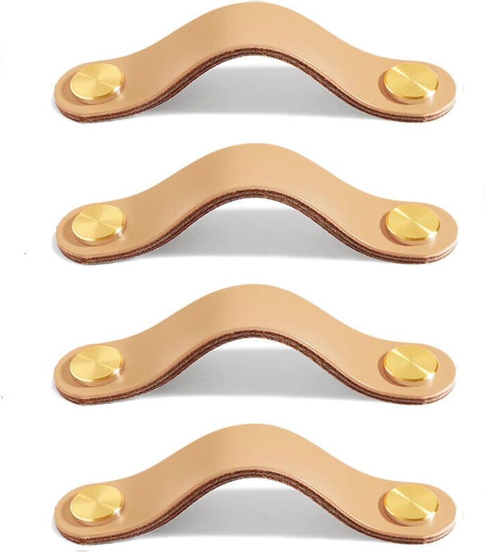 4 Stück Leder-Schrankgriffe, Leder-Schubladengriffe, Leder-Türknöpfe, Leder-Möbelknöpfe, Zarte Ledergriffe mit Schrauben...