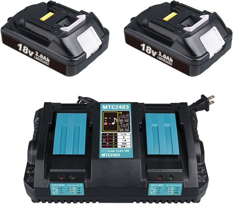 Pdstation - 2er-Pack verbesserter BL1860B 3,0 Ah Akku und DC18RD Ladegerät, kompatibel mit Makita 18 v BL1860 BL1850 BL1...