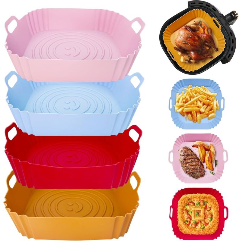 Bluedeer - 4 Stück Silikonform für Heißluftfritteuse, 22cm Airfryer Zubehör Silikon Air Fryer Accessories Pot Liners Wie...