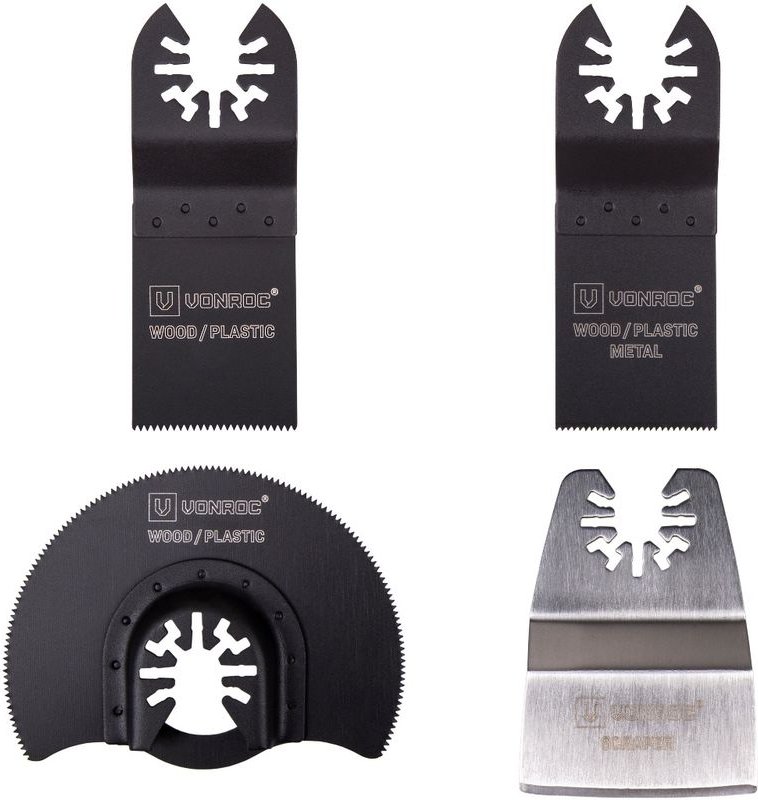 Multiwerkzeug-Zubehörset – 4-teilig – universell für oszillierende Multiwerkzeuge – Holz, Gipskarton, Kunststoff, Metall